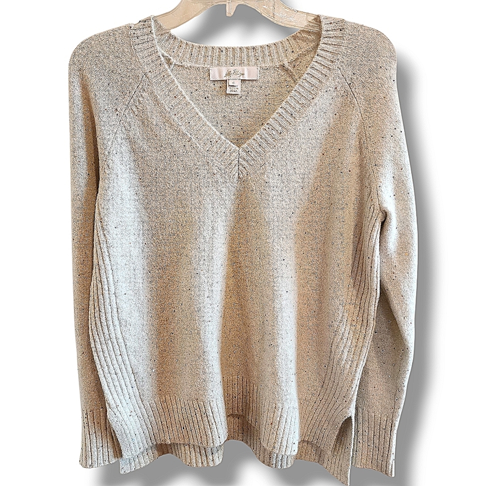Lilly Pulitzer White And Silver Metallic V-Neck Sweater With Sequins S